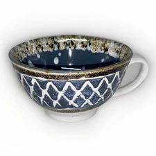 Meritage Ceramic Oversized Jumbo Mug Cup Soup Bowl 22 oz Blue-Gray White Brown