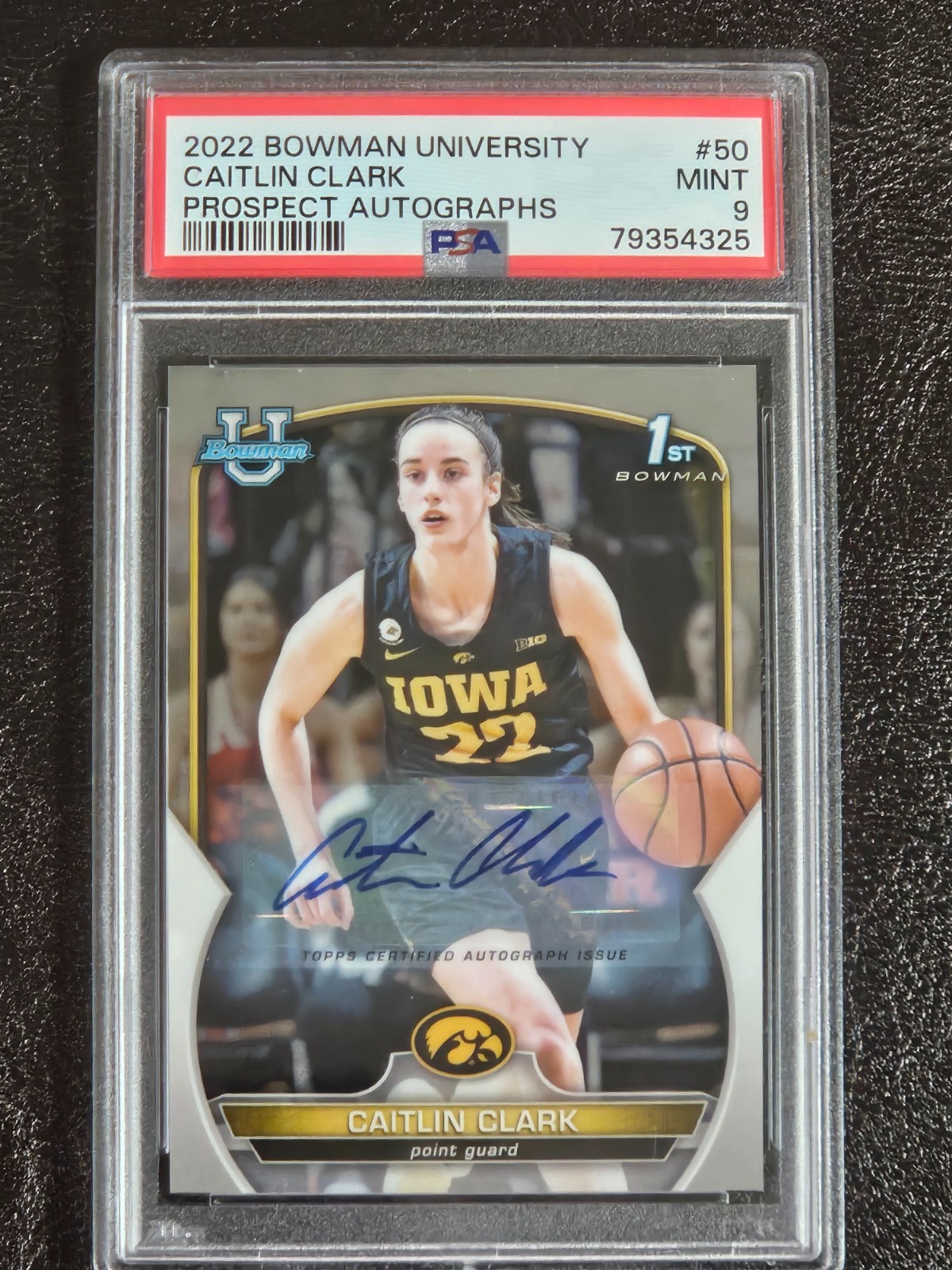 2022 Bowman University Prospect Caitlin Clark ROOKIE AUTO #50 PSA 9 MINT