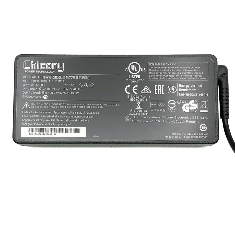 Adaptador de CA original Chicony para cargador MSI APACHE GE62 7RD-471CA 20V 6,75A Foto 2 de 4