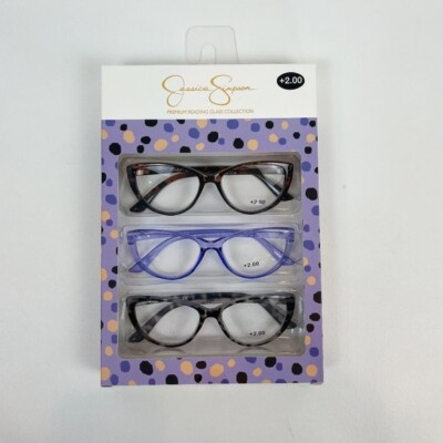 #ad Jessica Simpson 2.00 Reading Glasses Black Tortoise Purple Tortoise 3 Pair $31.49