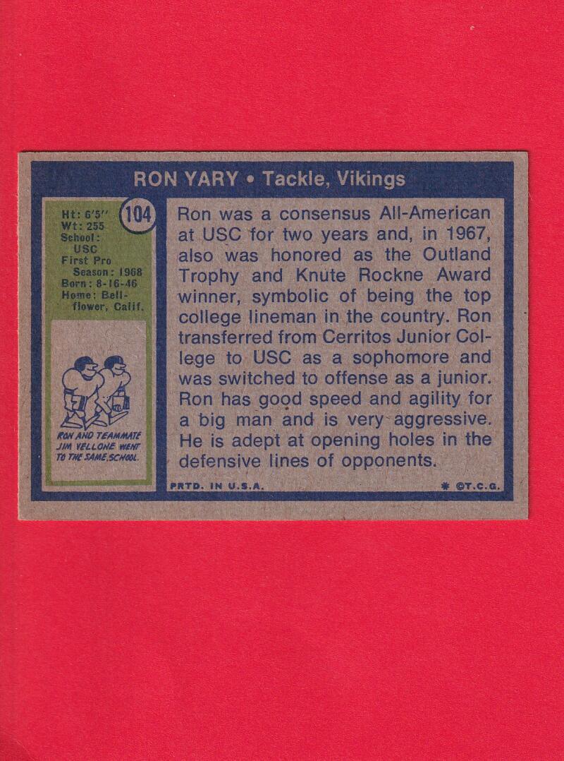 1972 Topps #104 Ron Yary RC EX Excellent Minnesota Vikings #30758