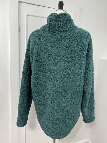Eddie Bauer Women’s Fireside Plush Pullover Sz Large Mock Neck Outdoor Green - Picture 5 of 9