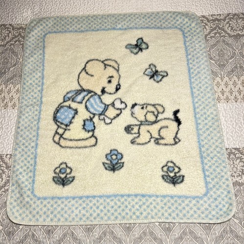 Vintage Jolitex Ternille Baby Blanket Teddy Bear Butterflies Puppy