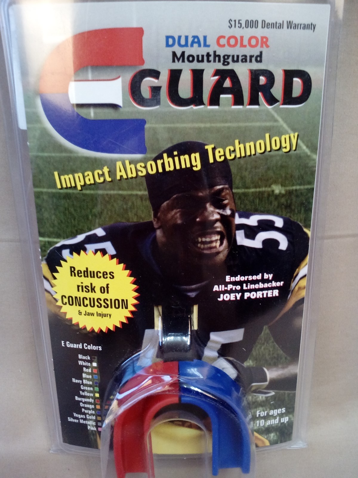 Football Mouthguard Boil Bite E Guard Dual Color RED BLUE New Ages 10