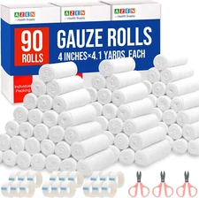 90-Pack Gauze Rolls Bandages 4" x 4.1 Yards, First Aid Medical Supplies (3x30)
