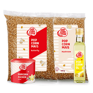 Zutaten Set:Butterfly Mais 500g, Mushroom Mais 500g, Popcornzucker Vanille 300g,