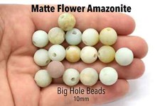 Flower Amazonite Big Hole Matte Round Beads 10 mm, 3mm hole, 8-inch strand