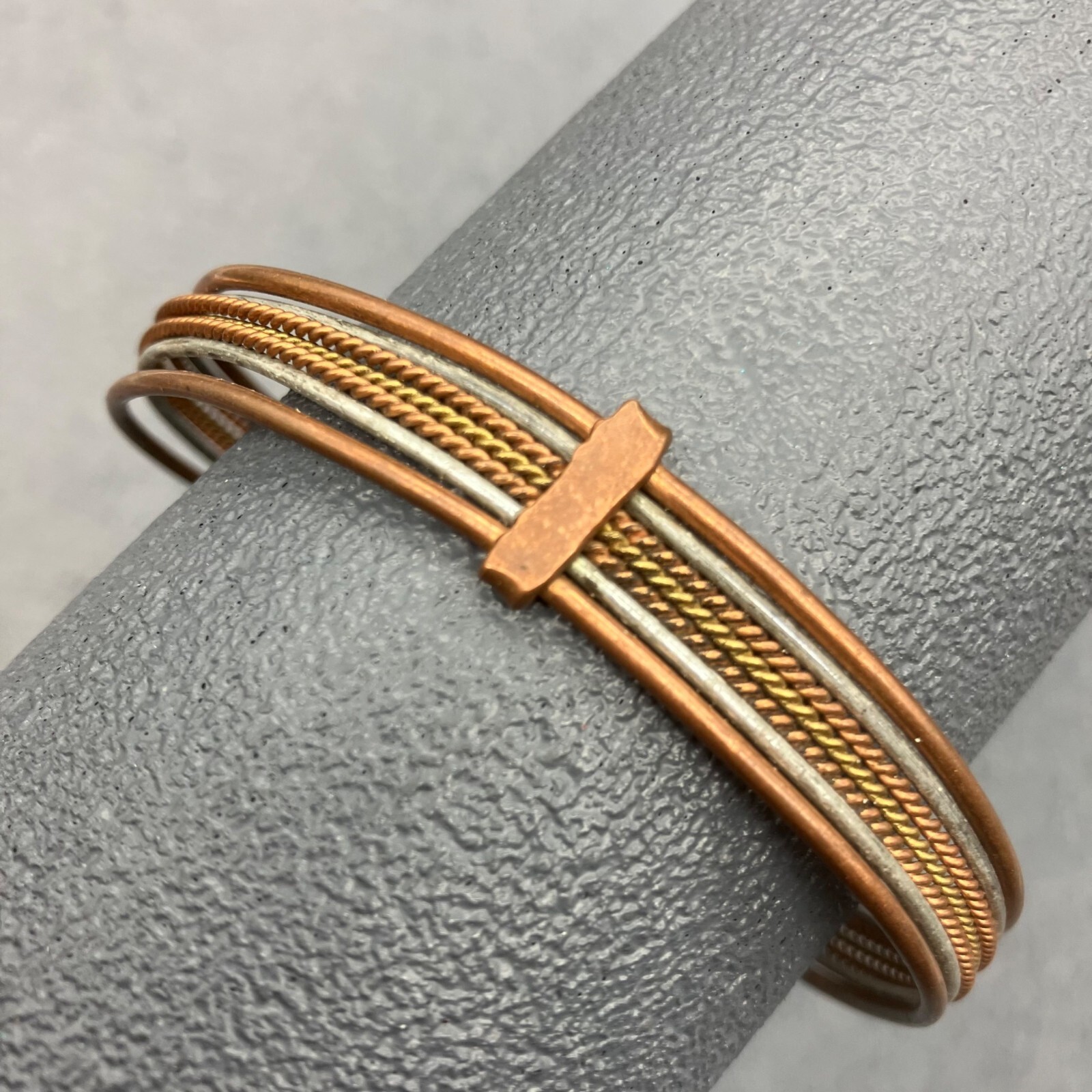 Multi Strand Bangle Bracelet Open Cuff Copper Sil… - image 2