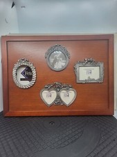 Fetco International Photo Collage Wall Plaque Pewter & Wood 5 Picture Frame VTG