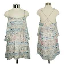 UO Ecote Double Layer Chiffon Dress Women's S Cream Pink Blue Spaghetti Straps
