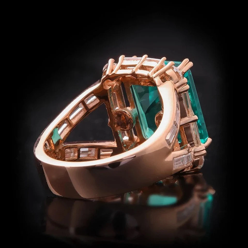 Anillo de aniversario de diamantes y esmeraldas naturales talla esmeralda de 5,50 quilates de oro rosa de 14 k 8 Foto 4 de 4