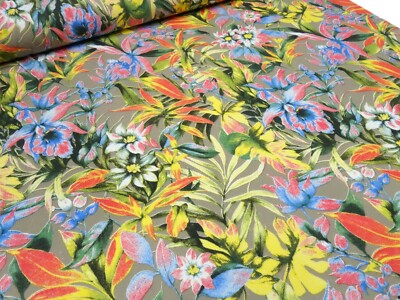 Fabric Sweatshirt Fabric French Terry Floral Taupe Yellow Green