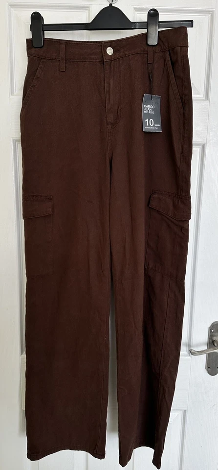 Nuevos con etiquetas Pantalones de Carga para Mujer Denim & Co Pierna Recta Interior Pierna 30" Marrón Reino Unido 10 Foto 2 de 4