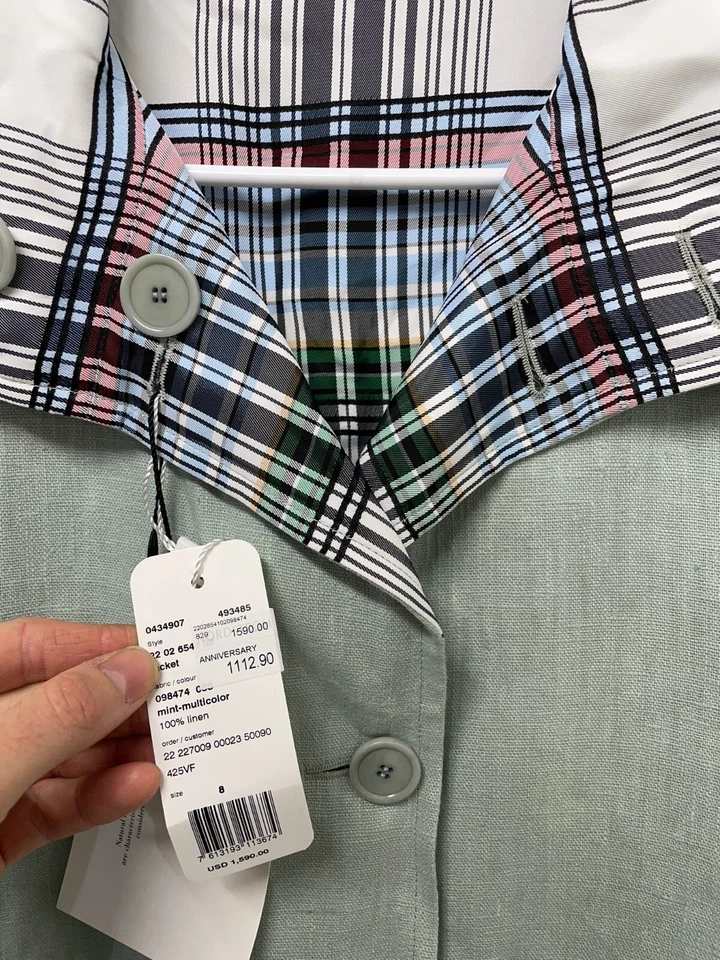 Akris Punto Womens 8 Reversible Linen Jacket Mint Green Plaid Blazer - Image 2 of 4