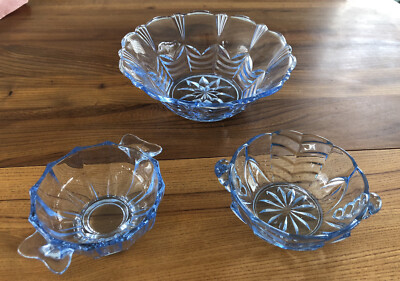 Vintage Ihre Wahl 3 blaue Pressglas Servierschalen/Kleinigkeiten/Eisschalen