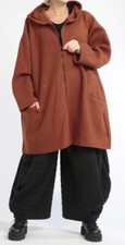 Plus Size Terracotta Boiled Wool 2 Pockets Hooded Warm Long Jacket Size 26-34