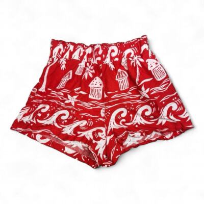 C & California Women's Medium Red Hawaiian Pattern 100% Linen Shorts
