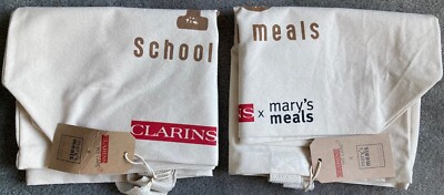 Clarins Two School Meals White Canvas Tote Bags Plus One Red Makeup Pouch New