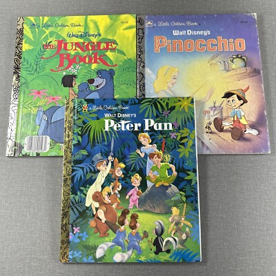 Disney's Jungle Book Pinocchio Peter Pan 3 Little Golden Books 1983