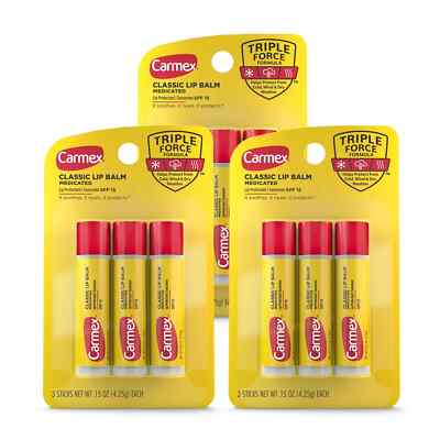Carmex Classic Medicated Lip Balm Sticks Lip Moisturizer for Chapped Lips 9 C...