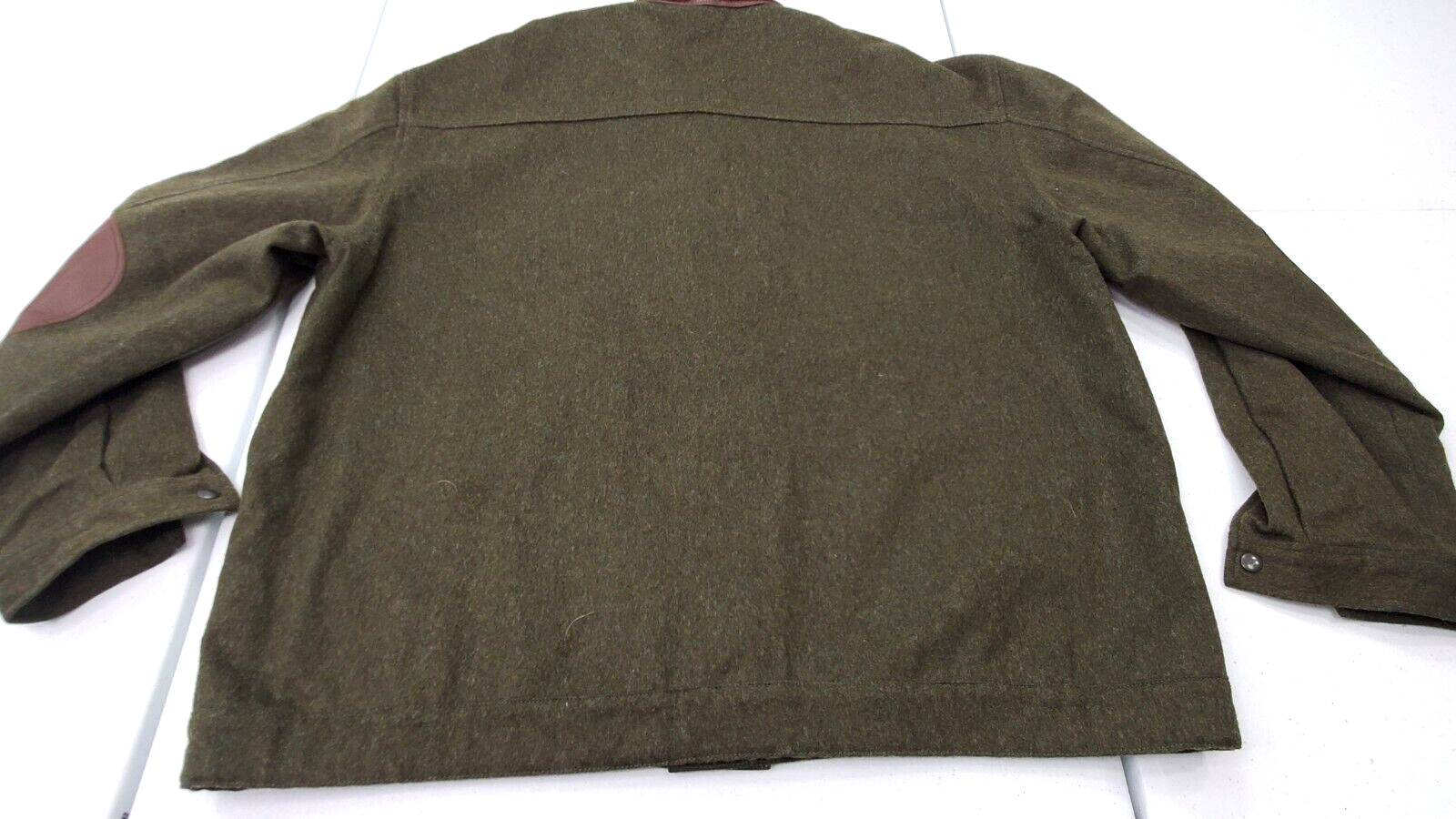 Vintage Paul Stuart No Size Green Wool/Leather Collar/Elbow Patch Bomber Jacket