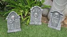 Set 3 x 15" Asst. Halloween Tombstones with Jewel Eyes, Props, Decorations