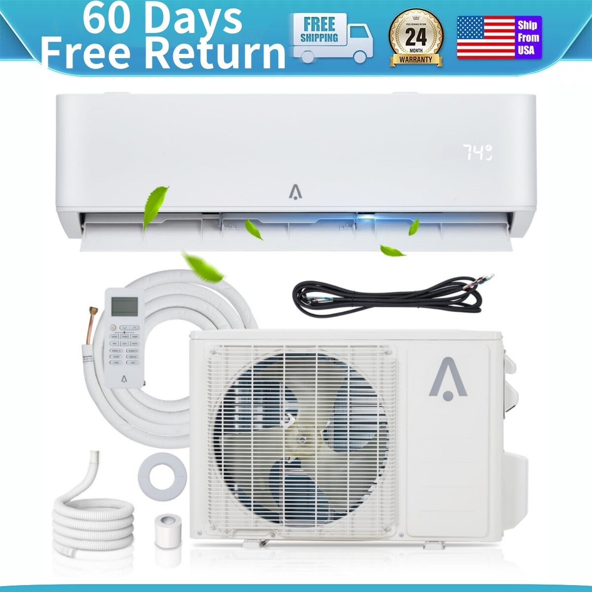 24000BTU Ductless Mini Split AC Heat Pump 230V SEER2 20 Inverter System