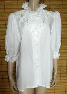 WEISSE TRACHTENBLUSE - SPITZE - COTTON/POL. - VINTAGE - WIE NEU - GR. 46