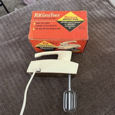 Vintage Mercury Portable Hand Mixer 3 Speeds w/2 Beaters Box M1 M-1 TESTED/WORKS