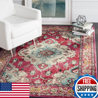 SAFAVIEH Monaco Collection Area Rug - 5'1'' x 7'7'' Pink & Multi Non-Shedding Easy