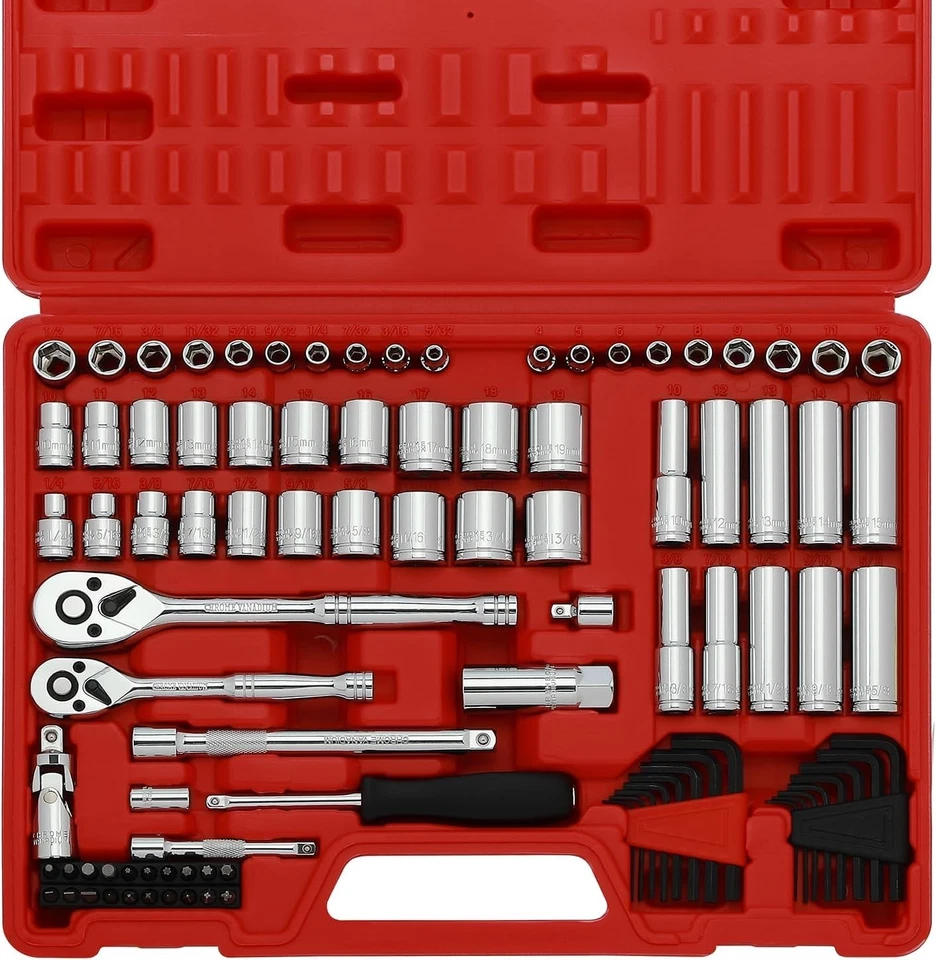 94-Piece Chrome Vanadium Socket Set with Ratchet & Extension Bars - SAE & Metric - Image 3 of 4