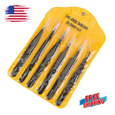 6Pcs ESD Anti-static Tweezers Set Maintenance Repair Stainless Steel Tools Kit