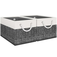 Large Foldable Storage Baskets Rope Handles Closet Boxes White Black 2 Pack