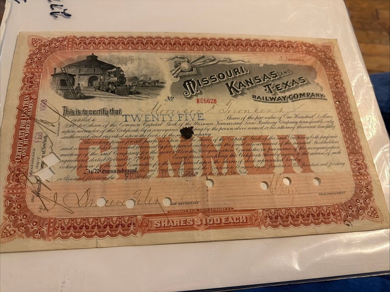 Missouri, Kansas And Texas Railway Company Stock Certificate