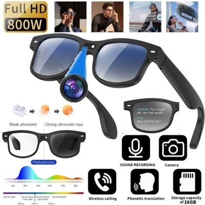 AI Smart Glasses with Camera Bluetooth Open-Ear Audio Video Recording Sunglasses