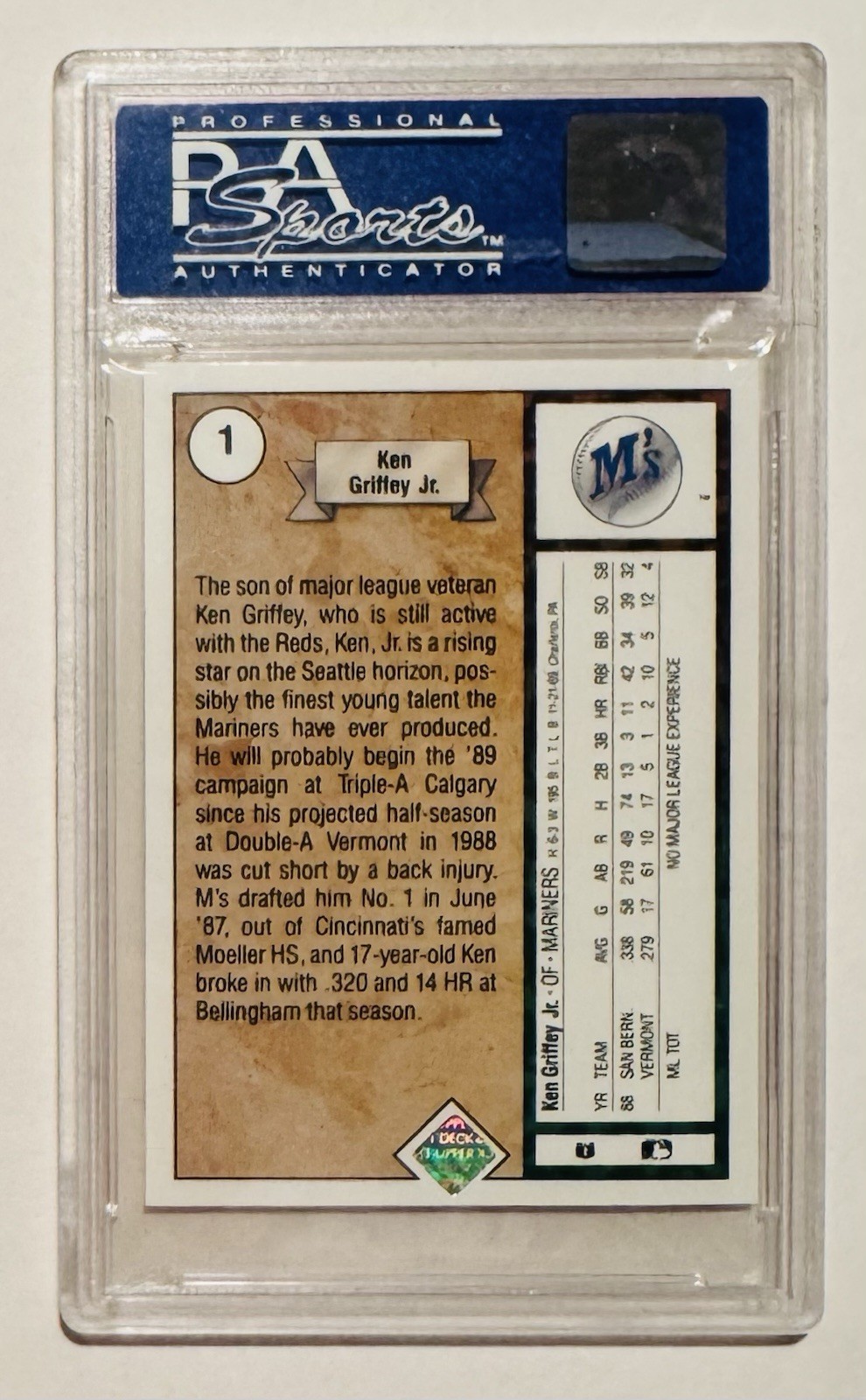 1989 UPPER DECK #1 KEN GRIFFEY JR STAR ROOKIE RC HOF PSA 9 MINT 06058182 view 2