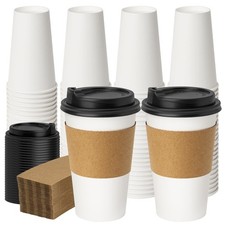 YEEHAW Coffee Cups with Lids 16 oz 50 Pack Upgraded, Disposable Paper Cups wi...
