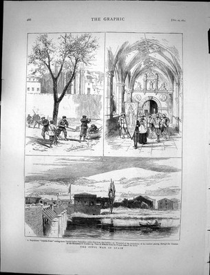 Alt 1874 Bürgerkrieg Spanien Wächter Foral Holz Pampeluna Caridad Mona Viktorianisch