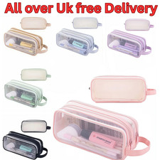 Large Capacity Clear Mesh Pencil Case Stationery Storage Pen Bag Boys Girls
