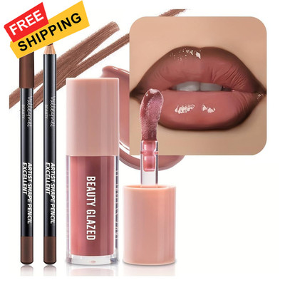 2Pcs/Set Mocha Brown Lip Liner and Nude 0.07 Fl Oz (Pack of 2), #V10+104