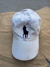Polo Ralph Lauren Big Pony 3 Logo White Blue Hat Cap One Size Adjustable