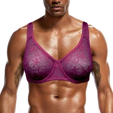 Crossdresser Men Bra Ultra-thin Lace Brassiere Underwire Sissy Sexy Lingerie BHS