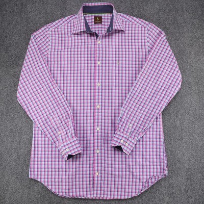 Tailorbyrd Mens LT Large Tall Pink Blue Plaid Button Down Shirt Flamingo Logo