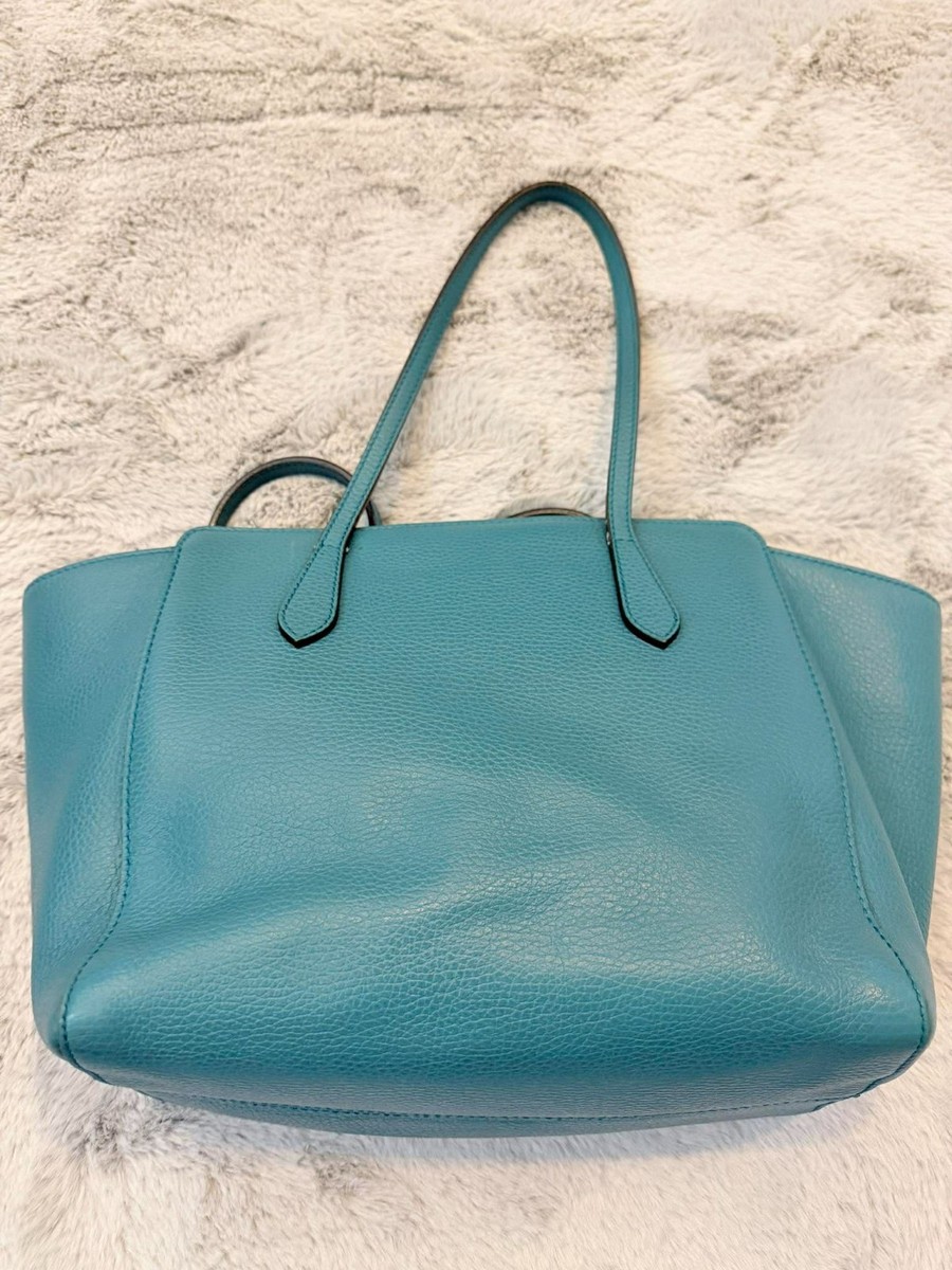 Gucci Swing Medium Tote Blue Turquoise Pebbled Leather Shoulder