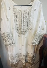 Embroidered Cotton Blend Pakistani Salwar Kameez White Women Size M with Dupatta
