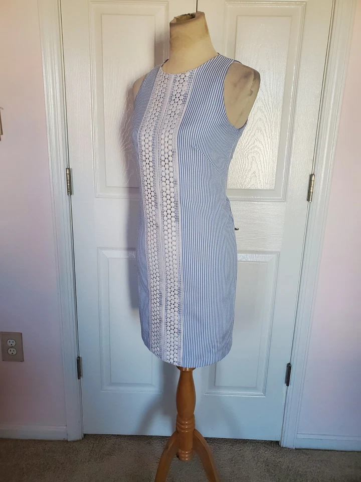 Vestido para mujer London Times sin mangas a rayas (talla 4) Foto 3 de 4