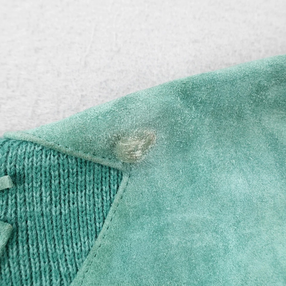 Suéter vintage Pioneer Wear para mujer medio verde azulado gamuza ribete flecos occidental Foto 3 de 4