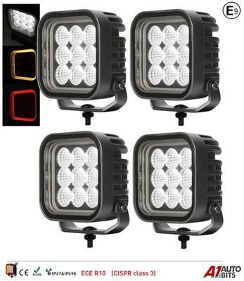 4,5'' LED Arbeit rot gelb Licht X4 Flutlicht Lampe DRL Offroad LKW SUV 12-24V 5300lm