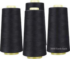 4 Pack Black Sewing Thread Cones 3000 Yards Each All Purpose Polyester Spool
