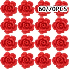 60/70pcs 12mm 3D Red Rose Flower Beads, DIY Jewelry Accessories with Holes